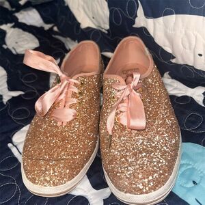 Keds x Kate Spade Women's 6.5 Rose Gold Glitter Sneakers Casual